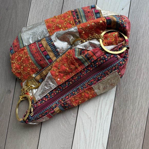 Valeria Collection Patchwork Bag with Gold Accents - Picture 5 of 7
